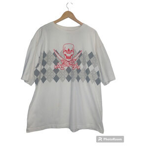 Adidas Shirt Adult 2X White Red Skull Logo Athletic Casual Men's
